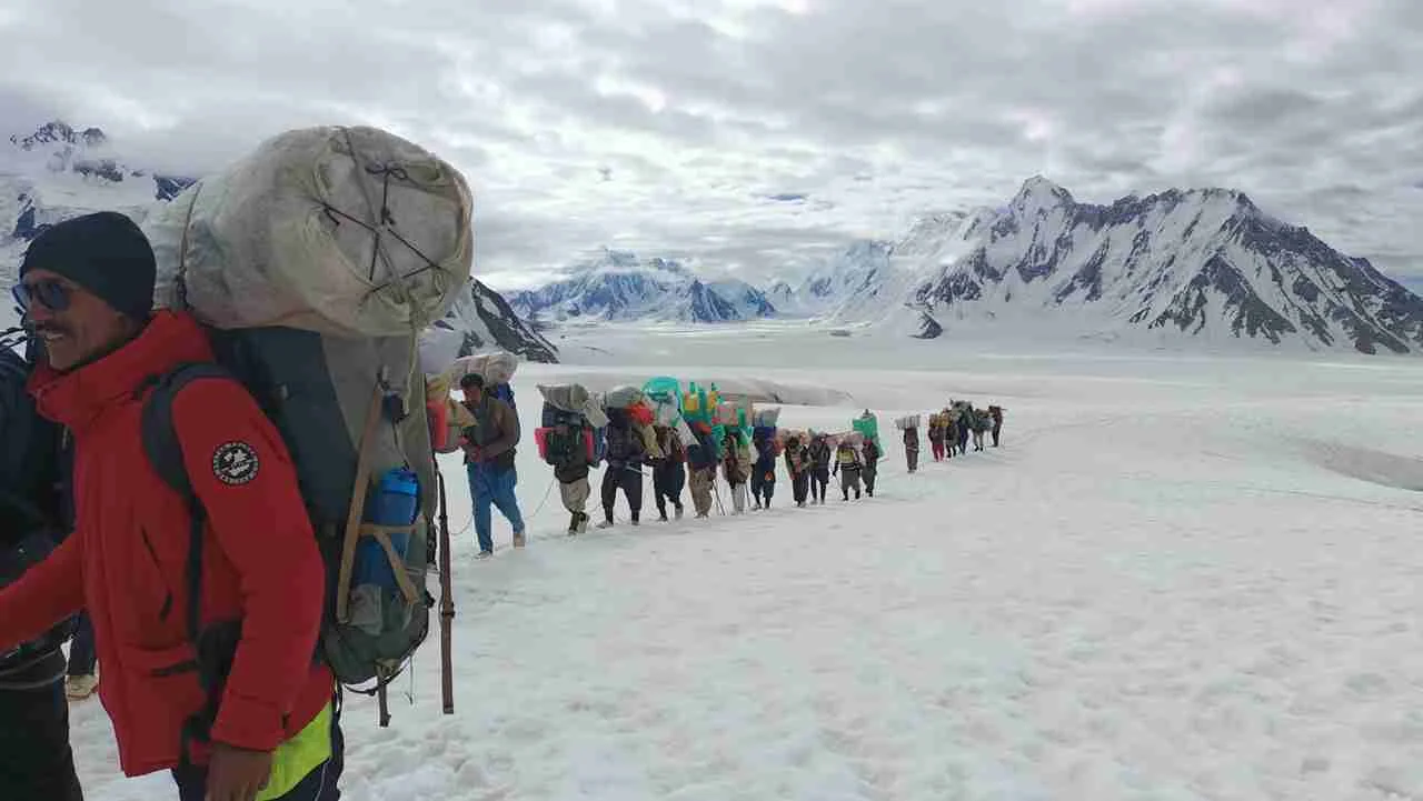 Trekking at snow lake peak